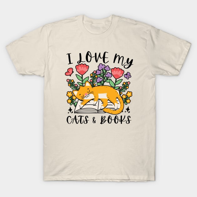 I Love My Cats & Books T-Shirt by Owlora Studios